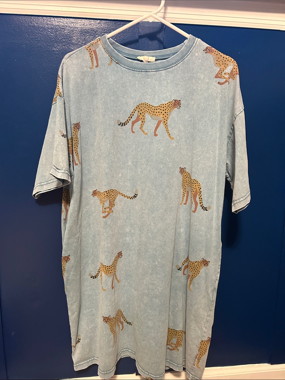 Light Blue Cheetah Print Tee Dress